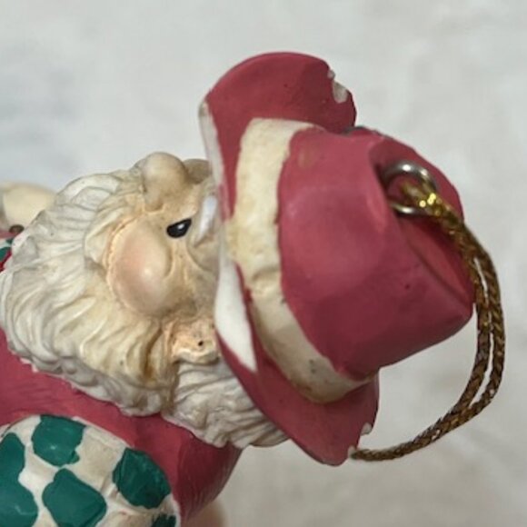VTG Cowboy Santa Hand Painted Standing Hanging Tree Ornament 3"x1.75" - Picture 12 of 16